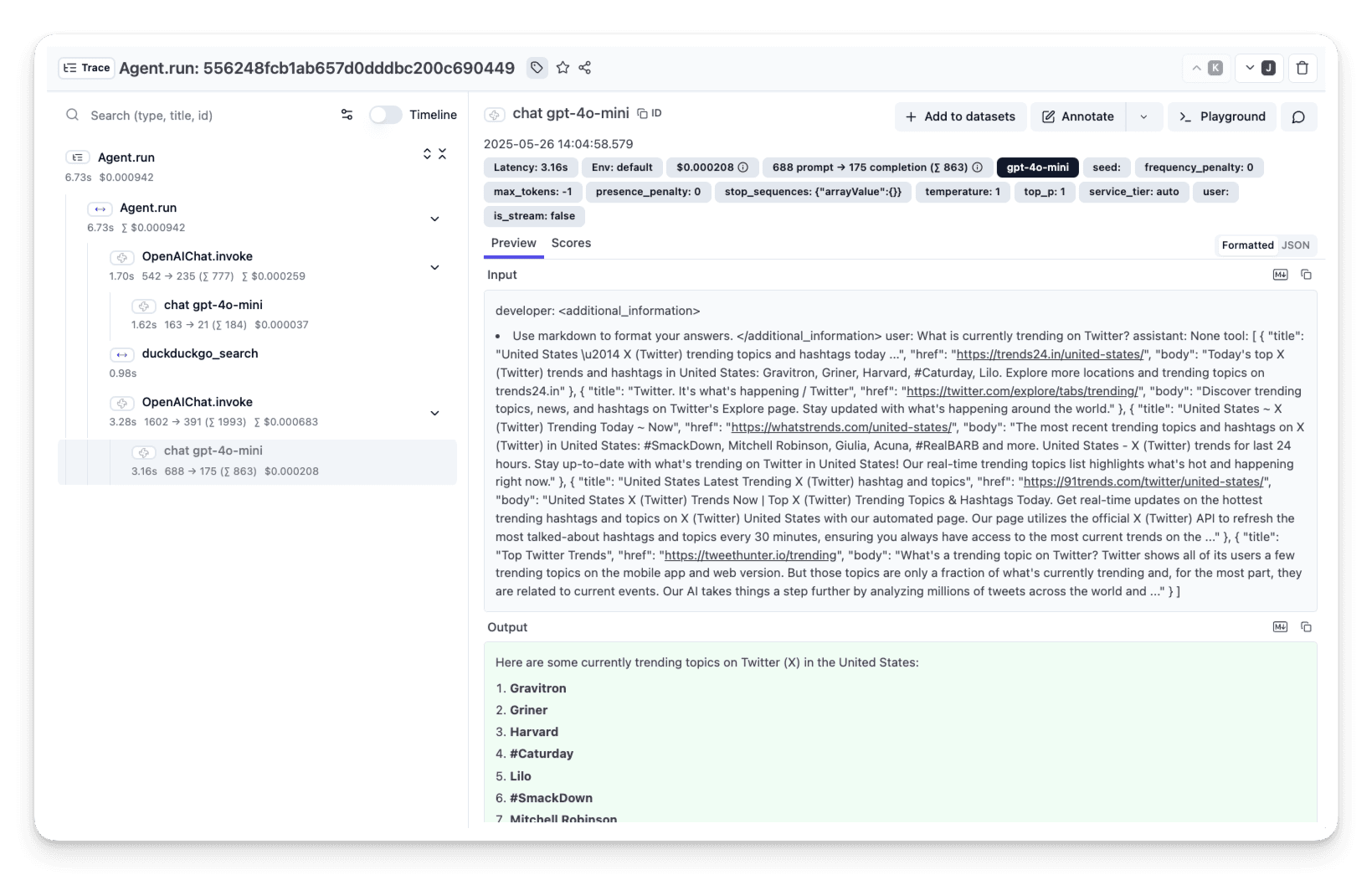 Agno Agents trace visualization in Langfuse